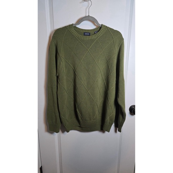 Izod Mens Sweater Size M Preppy Golf Pullover Celadon Green Long‎ Sleeve - Picture 1 of 5